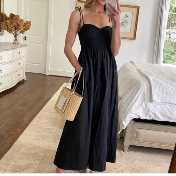 NEW STAUD Landry Smocked Maxi Dress in Black Size M - Picture 1 of 10